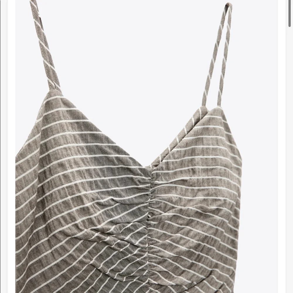 Zara striped tan and white cotton midi dress NWT - Picture 5 of 10